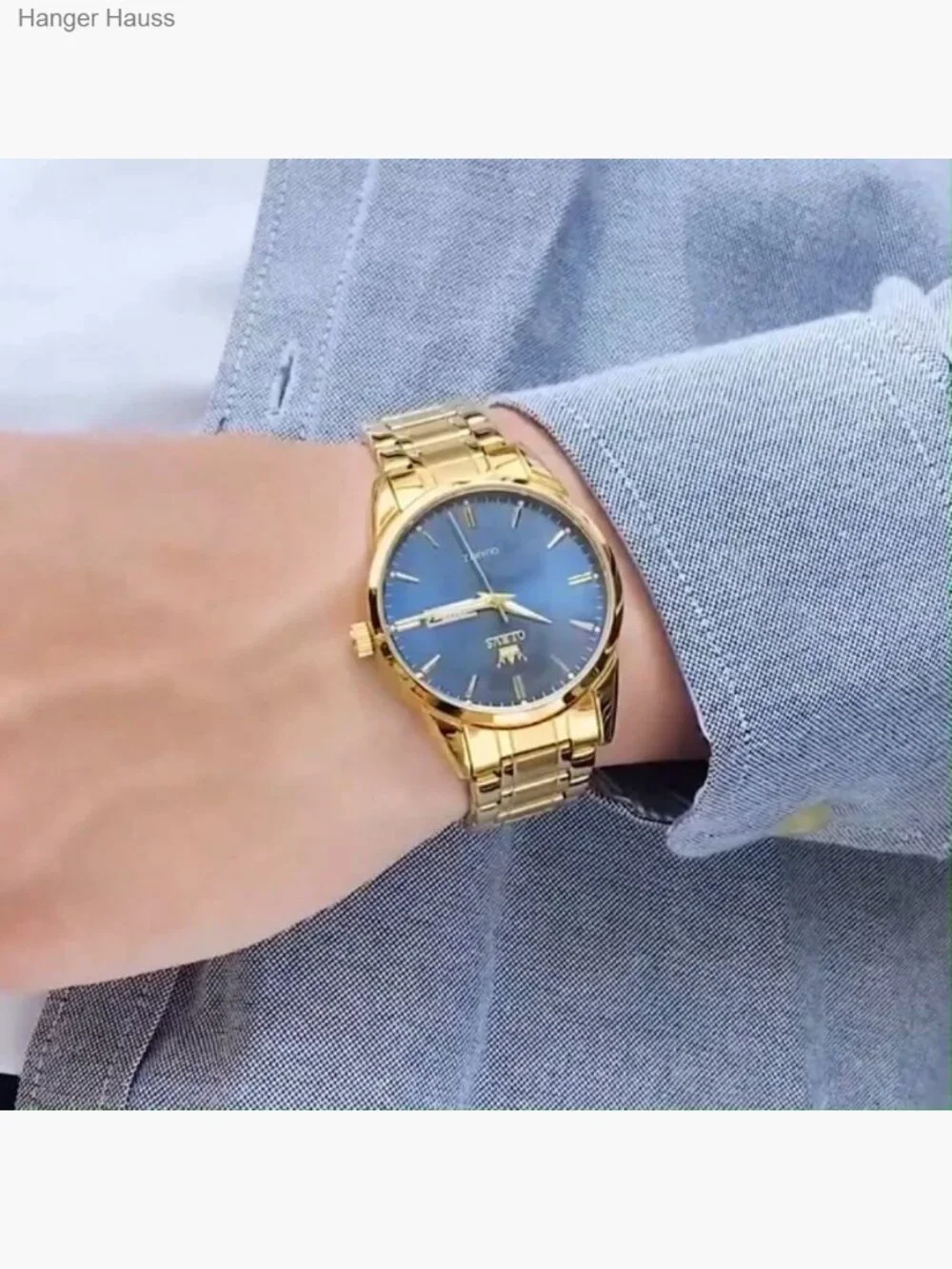 Men's Gold Stainless Steel Dress Watch with Date